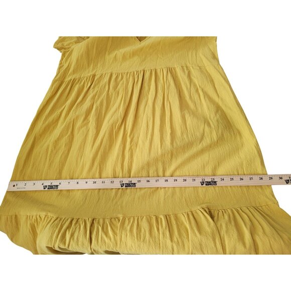 Yellow Cotton Boho Tiered Maxi Dress With V-Neck Short Sleeves 2XL - Picture 7 of 9